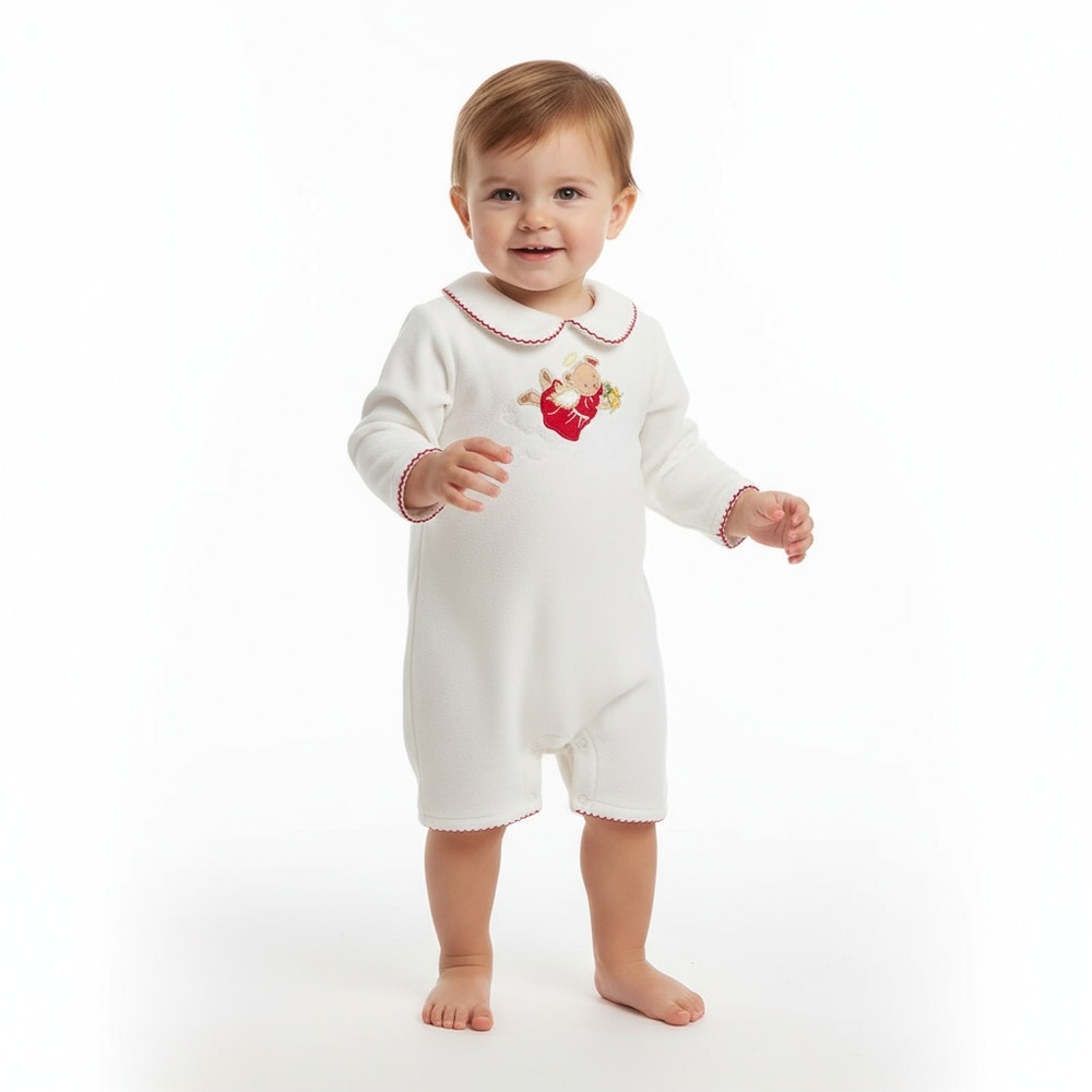 Toffee Apple Baby Romper Baby 9 Months White Red Fleece Angel‎ Embroidered New